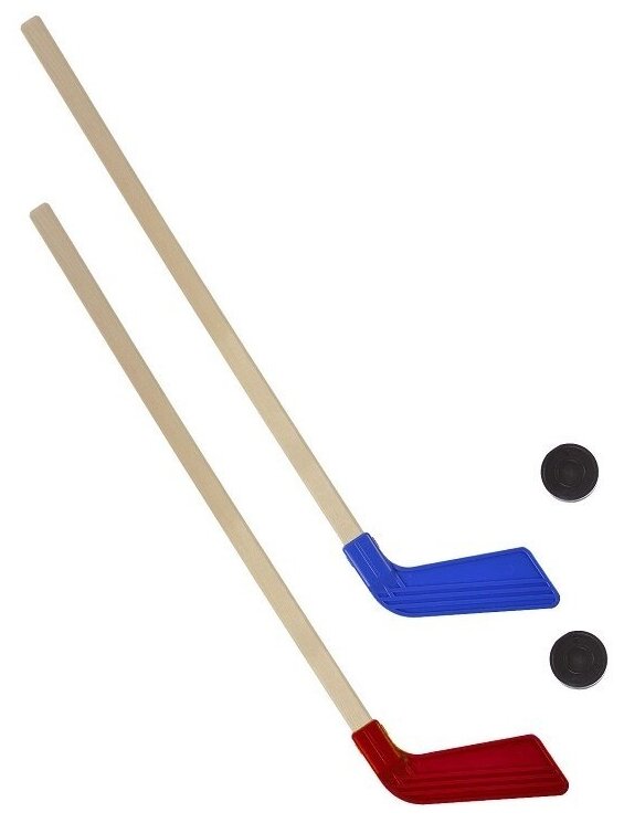 Игровой набор хоккей 2 клюшки 2 шайбы дерево пластик Астрон