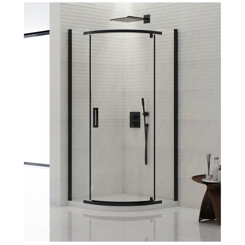 Ограждение душевое угловое с распашной дверью NEW TRENDY NEW KOMFORT BLACK K-0468 чер 800x800x1950
