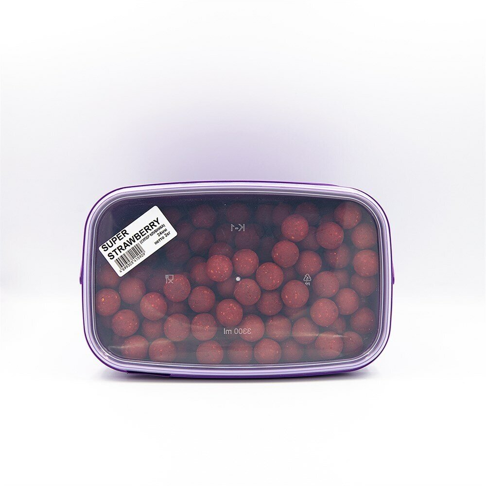 Бойлы RHINO BAITS растворимые Super Strawberry (супер клубника) 24мм ведро 2 кг