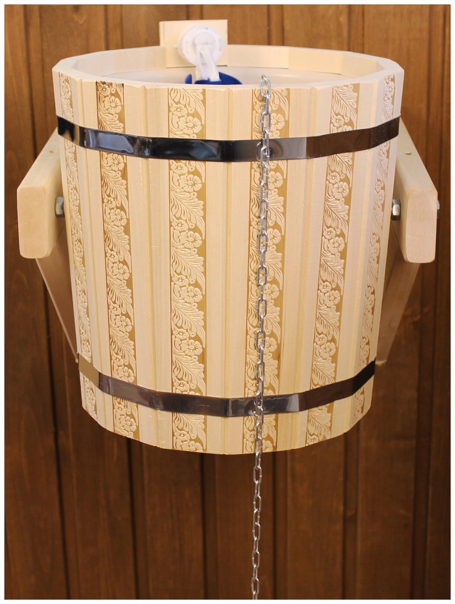 Обливное ведро устройство для бани и сауны с пластиковой вставкой 10 литров, русский душ с наливным клапаном - Пар Парыч - фотография № 4