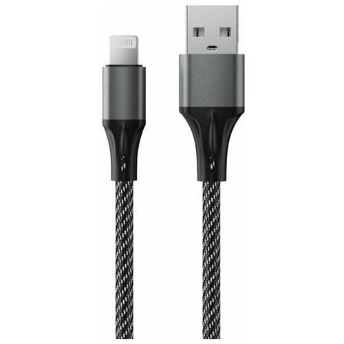 Кабель AL24-F100M, Lightning - USB, 2.4А, ткань, быстрая зарядка, 1м, черно-серый