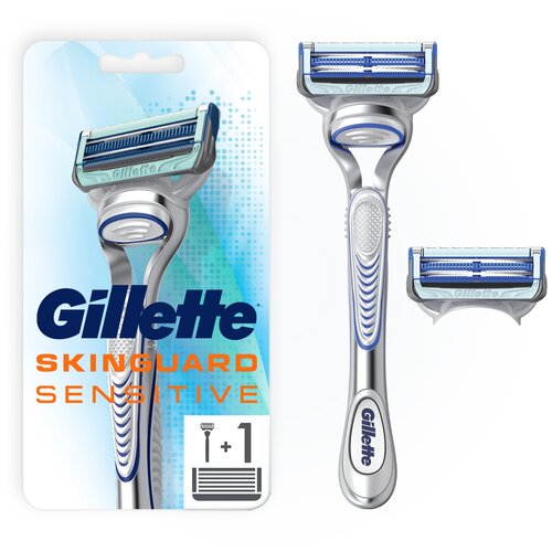 Gillette SkinGuard Мужская Бритва , 2 кассеты , с 2 лезвиями , для чувствительной кожи, с триммером