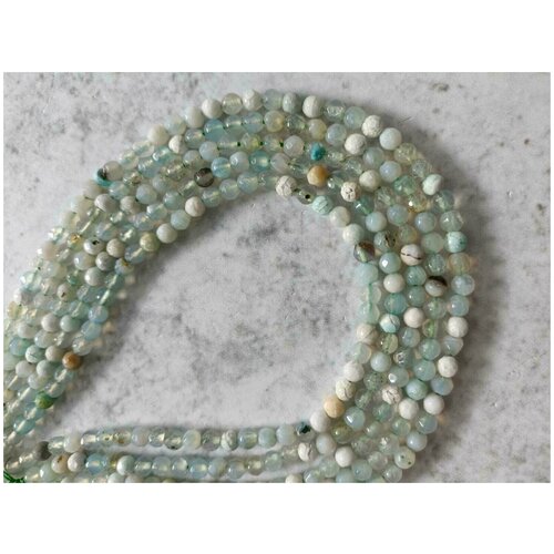 Бусины шар огранка 4мм. Натуральный камень. Агат светло-зеленый. 90шт / 37 см / нить