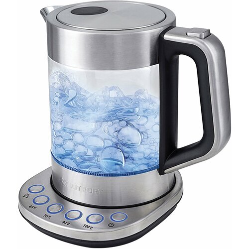 Чайник KITFORT КТ-616 15 л 2200 Вт закрытый нагревательный элемент терморегулятор стекло серебристый KT-616 1141900₽