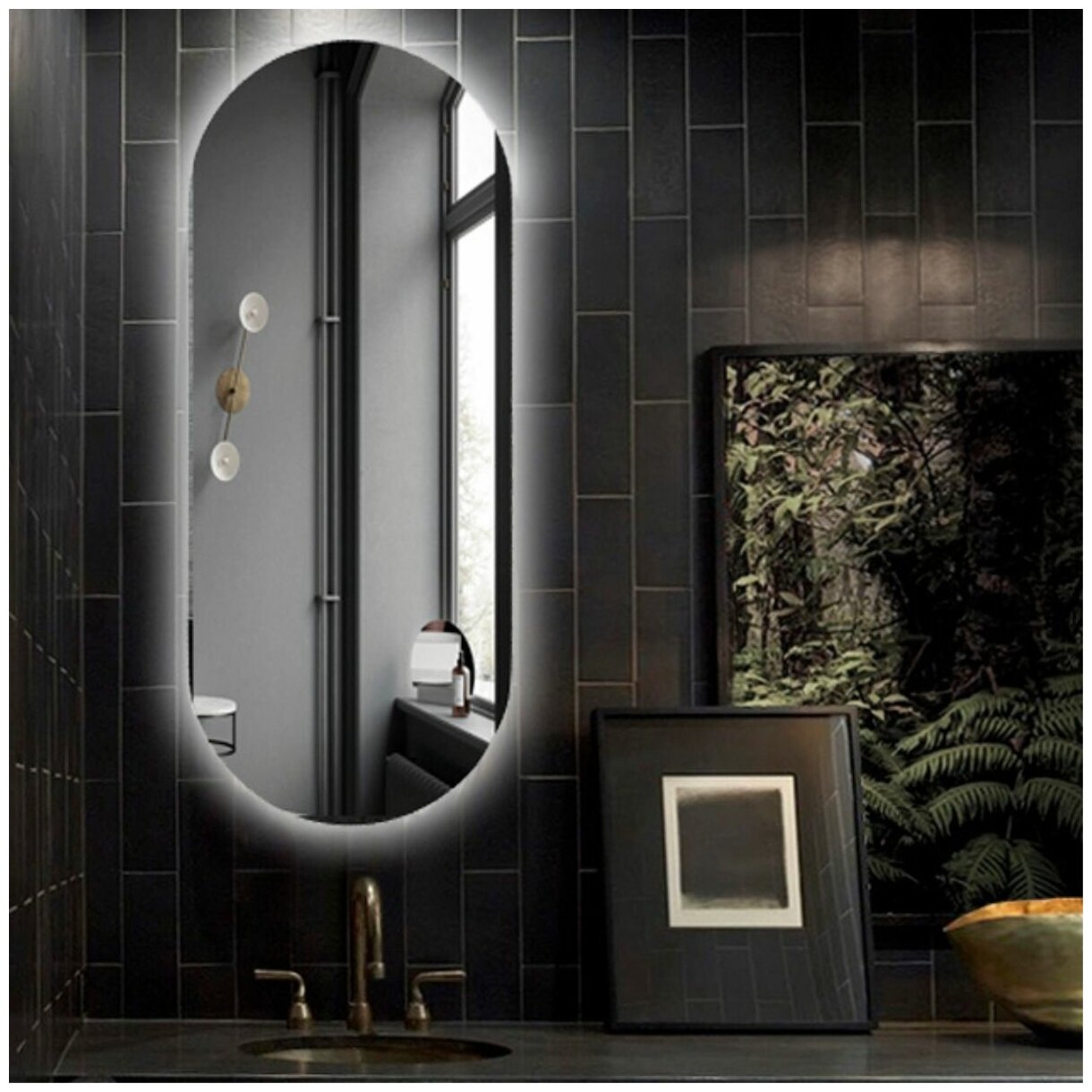 Зеркало настенное с подсветкой капсульное 60*120 см для ванной холодный свет 6000 К сенсорное управление - фотография № 1