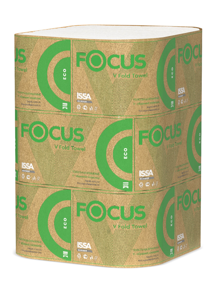 Полотенца бумажные Focus ECO V-сложение 23х20,5, однослойные 250 листов, 1 пачка