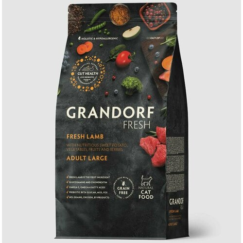Корм сухой Grandorf Fresh для взрослых кошек крупных пород с ягненком и бататом, 400г