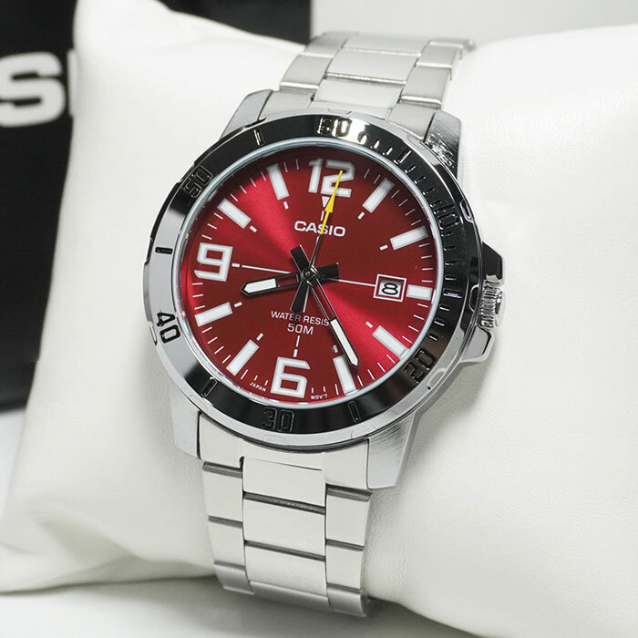 Наручные часы CASIO Collection, бордовый, серебряный, красный — фото 1