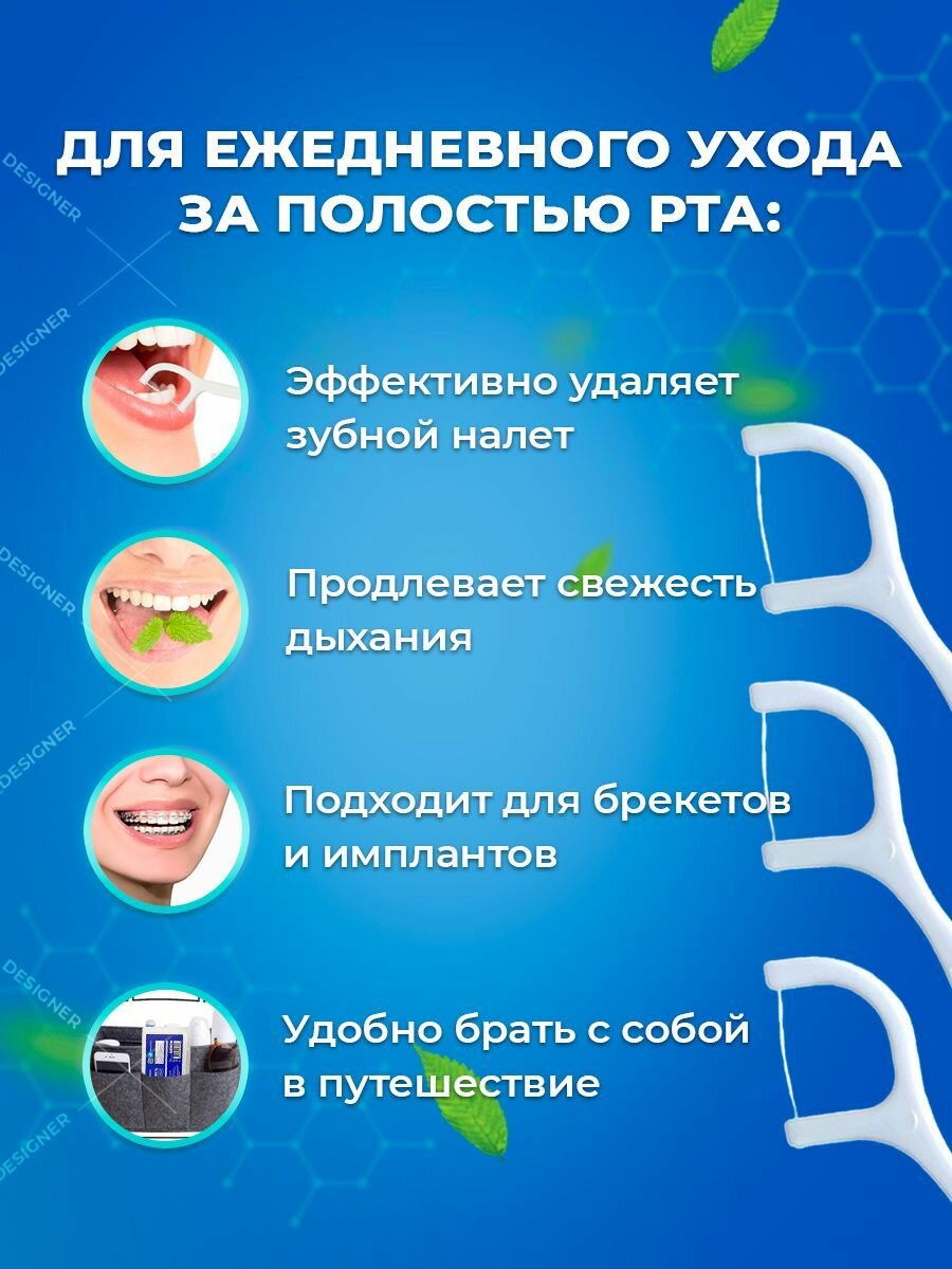 Изображение Флоссеры/ Зубная нить/ Пластиковые зубочистки/ 1 уп. 50 штук