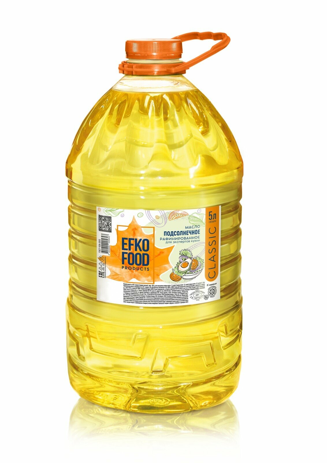 Масло подсолнечное рафинированное дезодорированное Efko Food/Эфко Фуд, ГОСТ, 5 л.