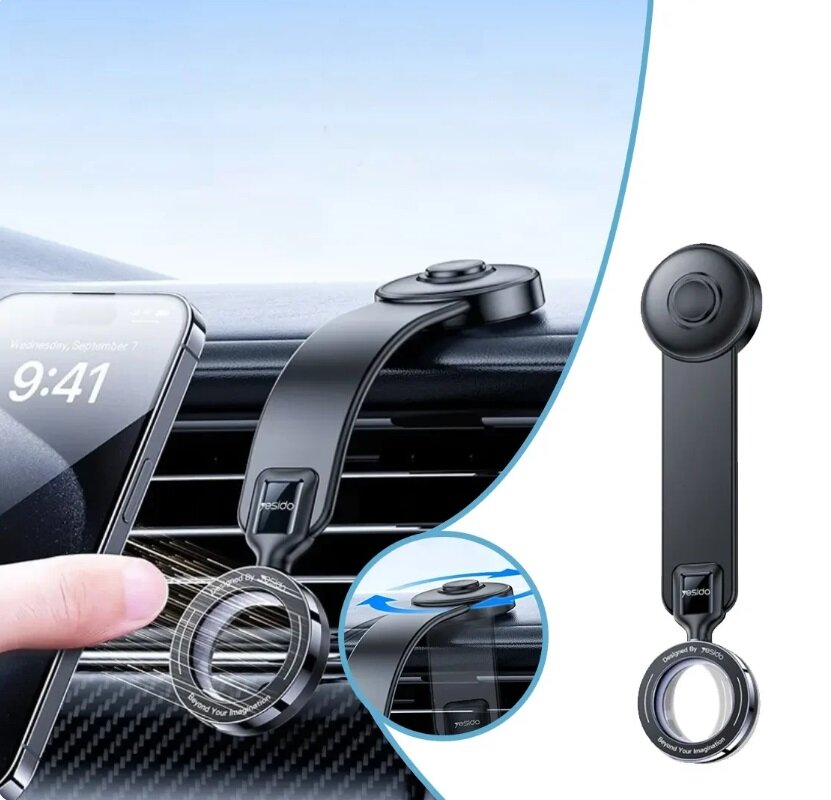 Магнитный держатель для iPhone 12-16 series, Yesido Magnet Car Holder for MagSafe, Гибкий с вращением, Черный, С217