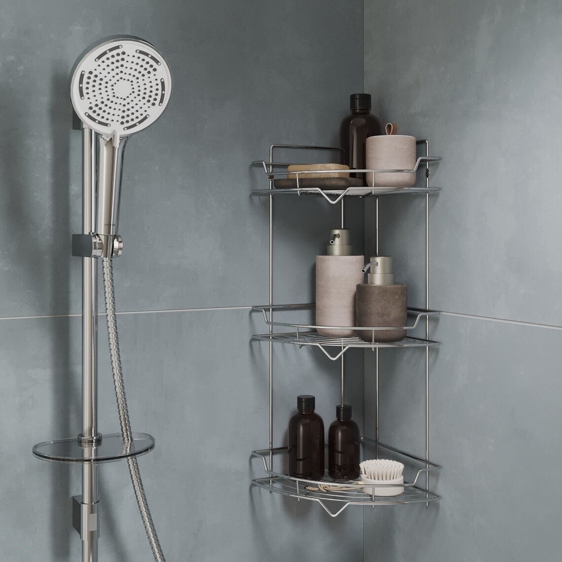 Полка трёхъярусная угловая Milardo Grid GRICC3CM44 проволока стальная хром