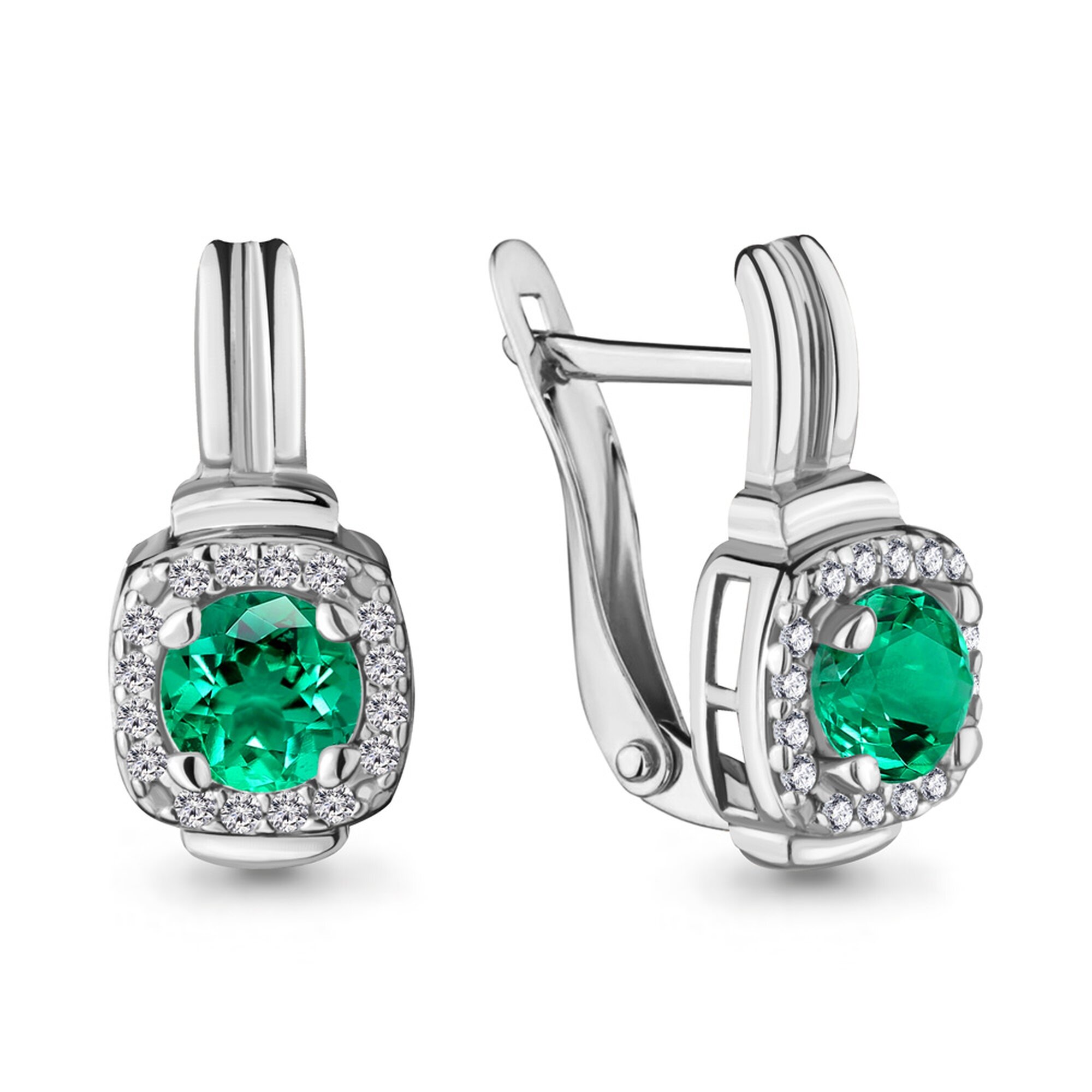 Серьги Diamant online, серебро, 925 проба, родирование, фианит, изумруд синтетический