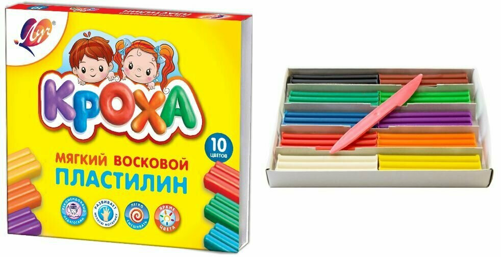 Пластилин 150г Луч Кроха мягкий восковой со стеком 10цв 12С 875-08