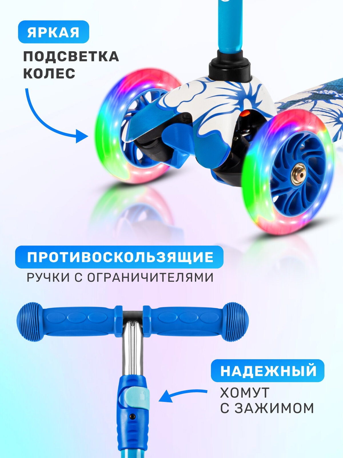 Самокат детский трехколесный CITYRIDE, дека гидрографика 30*11, колеса PU 120/76, руль телескопический, CR-S4-05CD/WB — фото 1