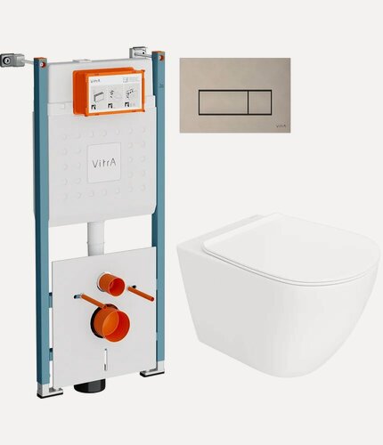 Изображение товара Инсталляция с унитазом комплект: Унитаз подвесной STWORKI Готланд S13401WH / Инсталляция VitrA V-Fix Core 732-5800-01PV / Кнопка Root Square 740-2395 никель