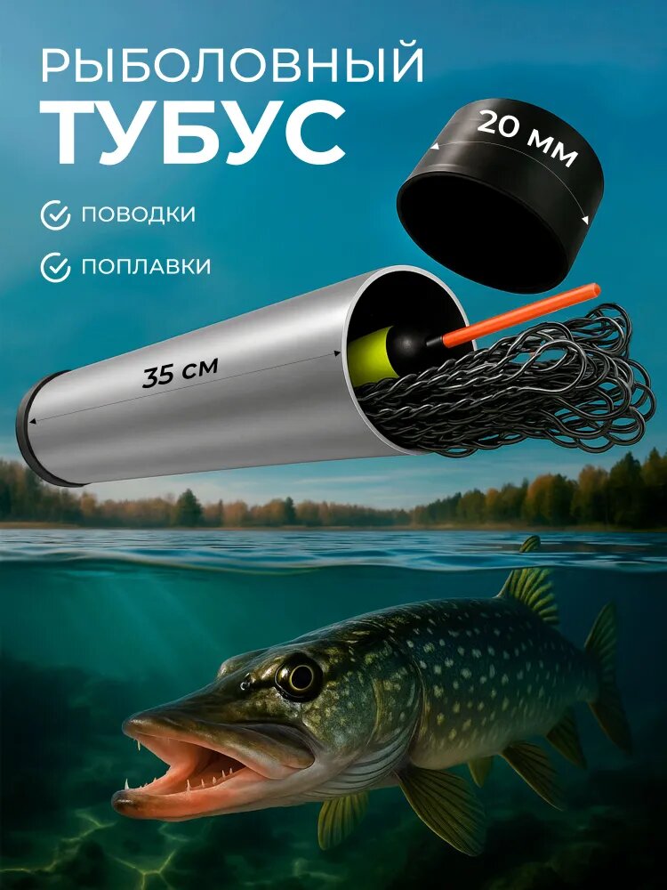 Тубус для поводков, струны, поплавков рыболовный (поводочница)35см D20мм футляр