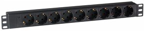 Блок розеток горизонтальный ExeGate ServerPro PDU-19H907 Al-9S-C20 (19", 1U, Алюминий, 9 Schuko, С20, черный, RTL) EX280853RUS