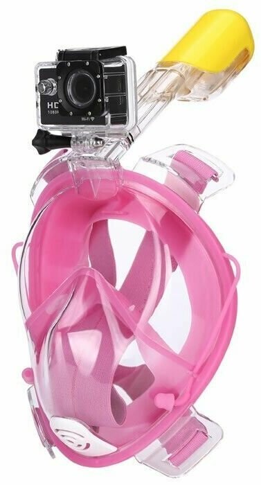 Подводная маска для Взрослых и Детей / Полнолицевая с креплением для экшн-камеры / Розовая S/M