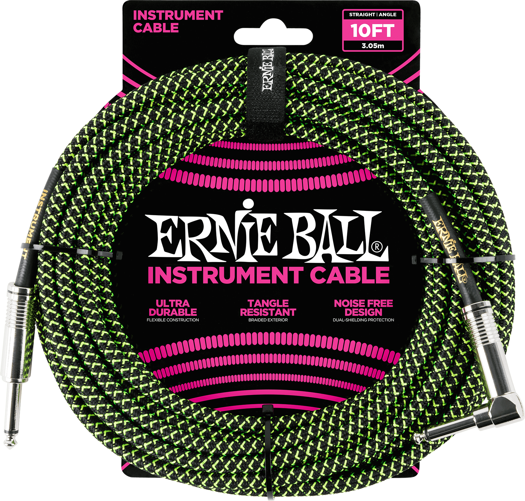 Инструментальный кабель Ernie Ball 6077 3м Braided Green, провод для музыкального оборудования