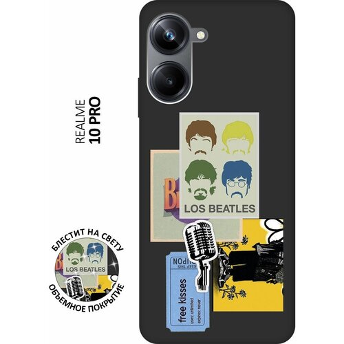 Матовый Soft Touch силиконовый чехол на Realme 10 Pro, Реалми 10 Про с 3D принтом Beatles Stickers черный силиконовый чехол на realme 10 pro реалми 10 про с 3d принтом beatles stickers прозрачный