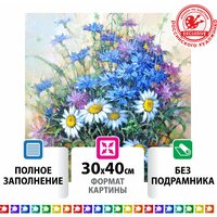 Картина стразами (алмазная мозаика) 30*40см, остров сокровищ "Васильки и ромашки", без подрам,662573