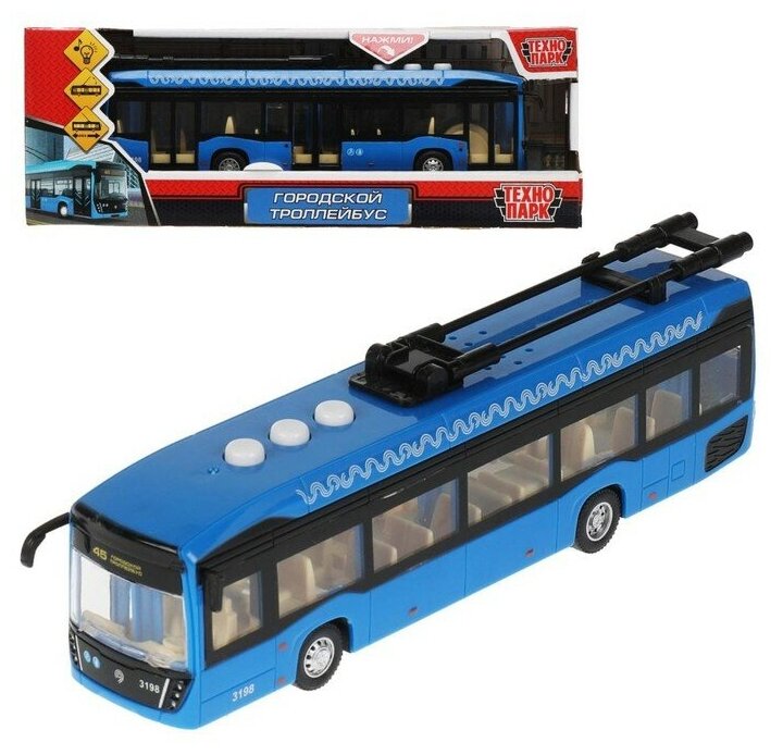 Технопарк Модель «Троллейбус. Метрополитен», 19 см, свет и звук, 3 кноп, цвет синий