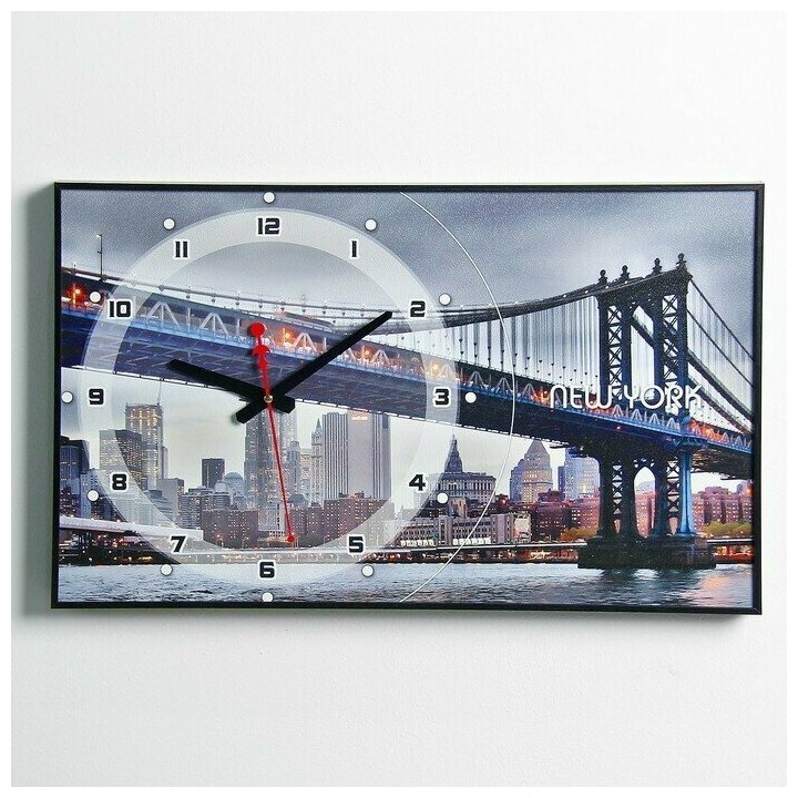 Часы-картина настенные, серия: Город "Бруклинский Мост", плавный ход, 57 х 35 х 4 см,