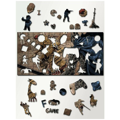 Пазл деревянный, головоломка, с фигурками, развивающий, большой из дерева 230 деталей 46х23 см игра Dark Souls (Сигмайер, Арториас, Гвин) - 132