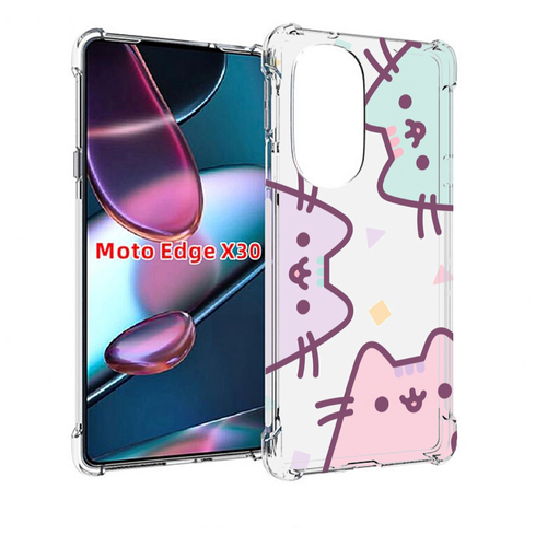 Чехол MyPads котики зеленый фиолетовый розовый женский для Motorola Moto Edge X30 задняя-панель-накладка-бампер