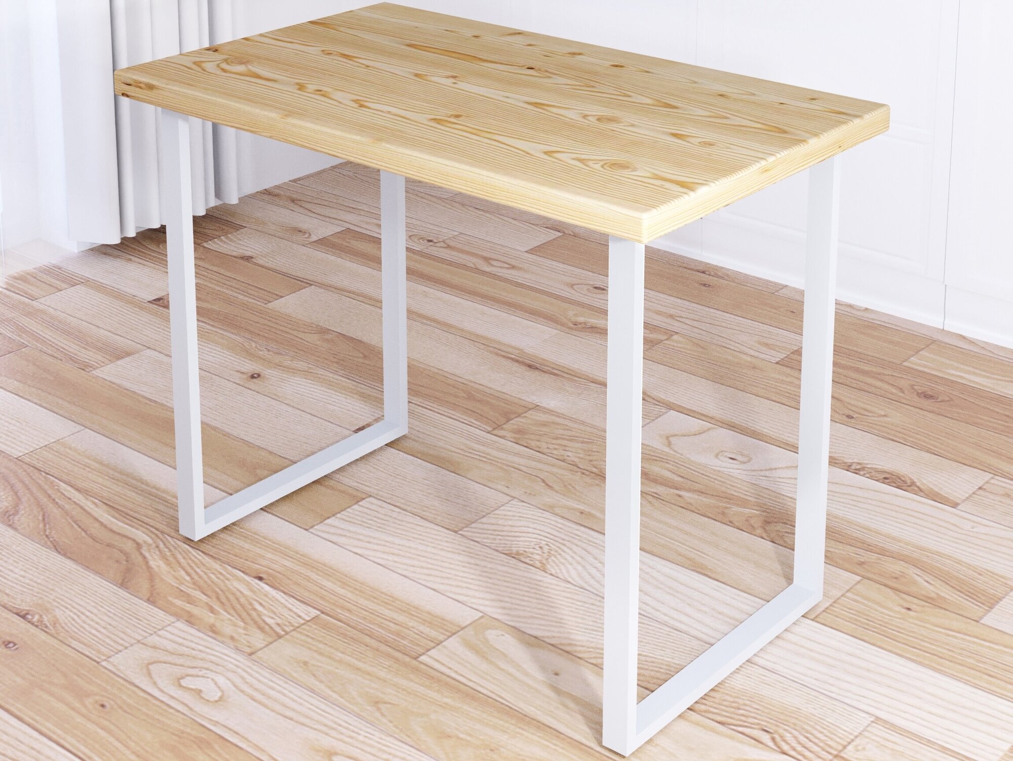 Стол кухонный Loft со столешницей без покраски из массива сосны 40 мм и белыми металлическими ножками, 120х60х75 см