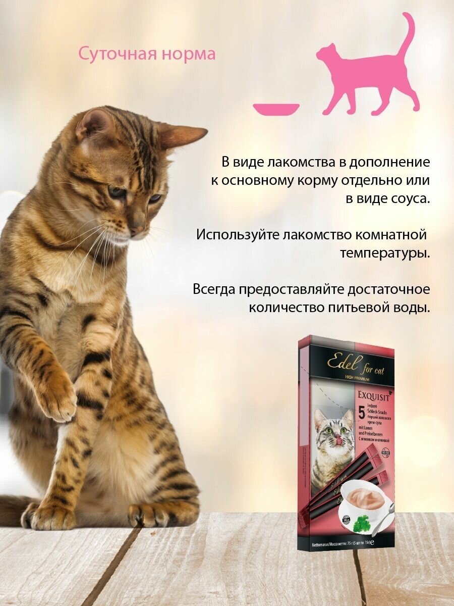 Лакомство Edel Cat для любых кошек. Крем-суп, с ягненком и клюквой, профилактика МКБ 75гр - фотография № 4