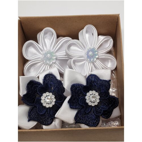 Набор бантов (4 шт.) HairStyle в коробочке, белый/синий, белый, 5х5 см