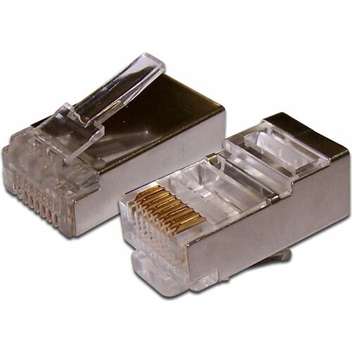 коннектор twt lanmaster rj45 utp 8p8c универсальный cat 5e 100 шт pl45 8p8c Универсальный экранированный коннектор TWT PL45/S-8P8C