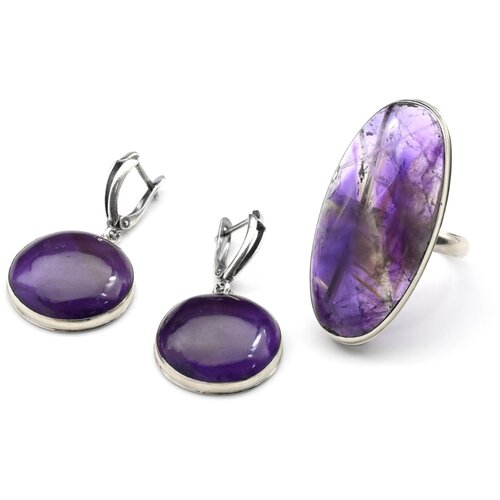 Комплект бижутерии: кольцо, серьги, аметист, размер кольца 19, фиолетовый комплект бижутерии кольцо серьги лепидолит размер кольца 19 фиолетовый