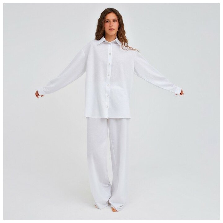 Пижама женская (сорочка, брюки) MINAKU: Home collection цвет белый, р-р 54 6384683 - фотография № 11