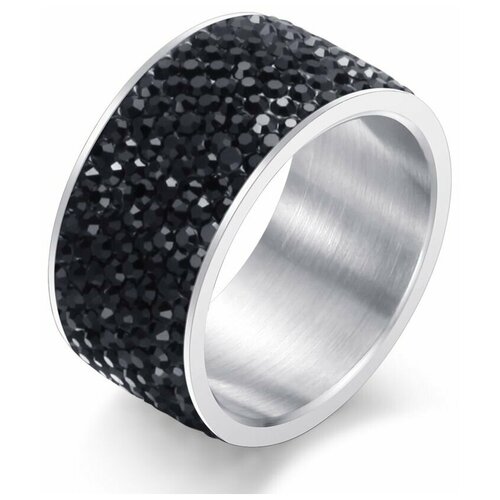 фото Кольцо помолвочное tasyas, нержавеющая сталь, кристалл, подарочная упаковка, размер 18, черный, серебряный