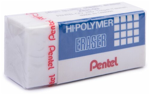 Резинка стирательная PENTEL (Япония) Hi-polymer eraser, 35х16х11,5 мм, белая, картонный держатель, ZEH-03, (60 шт.)