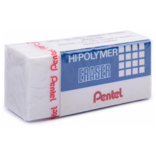 Резинка стирательная PENTEL (Япония) Hi-polymer eraser, 35х16х11,5 мм, белая, картонный держатель, ZEH-03, (60 шт.)