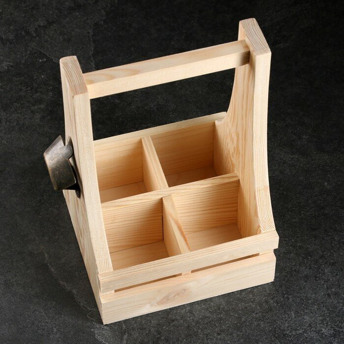 Дарим Красиво Ящик для пива 19×18×30 см с открывашкой, под 4 бутылки, деревянный