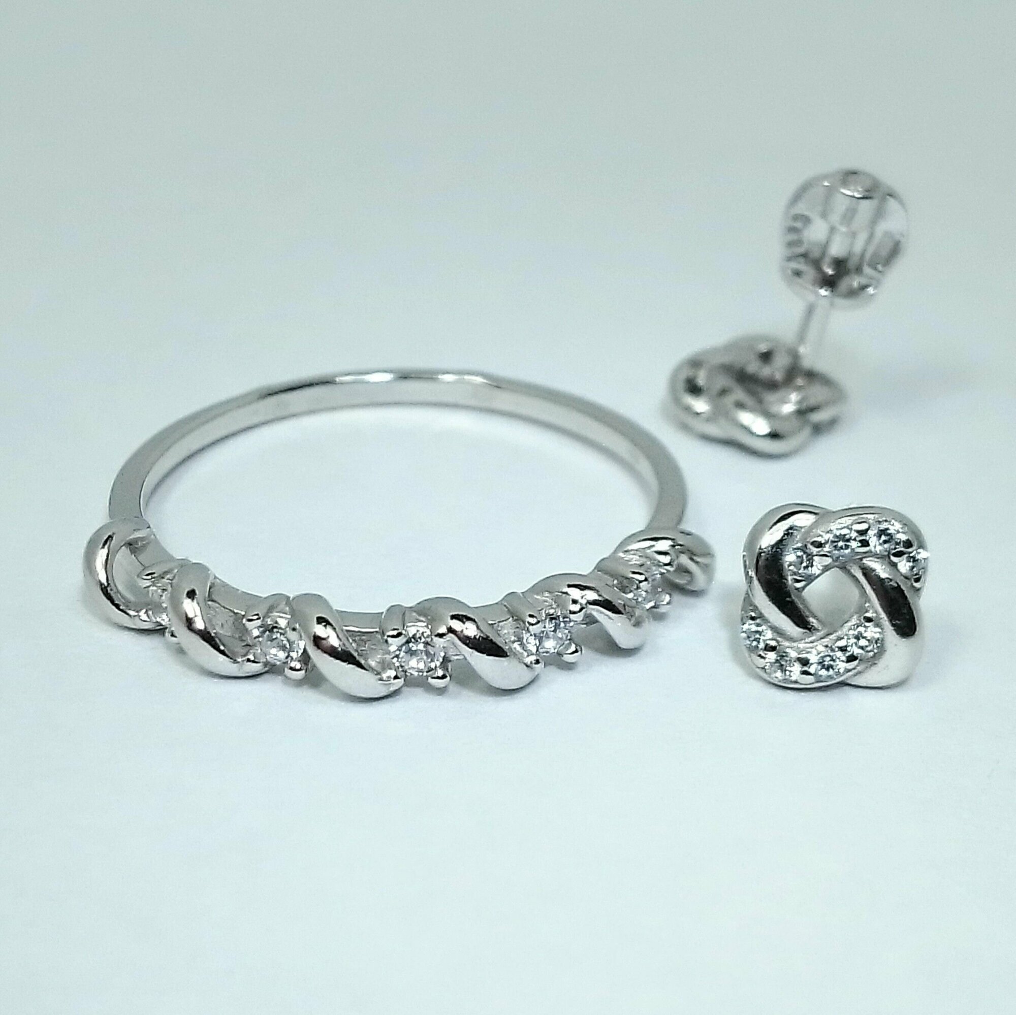 Ювелирный комплект: кольцо, серьги, серебро, 925 проба, родирование, фианит