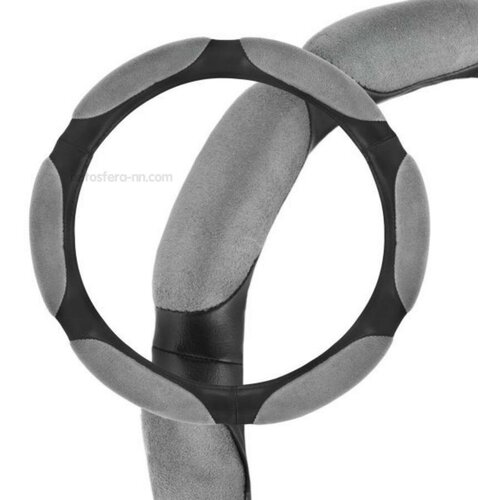 Оплетка руля M Skyway Eco кожа (6 подушечек) замшевые вставки черно-серая S01102005