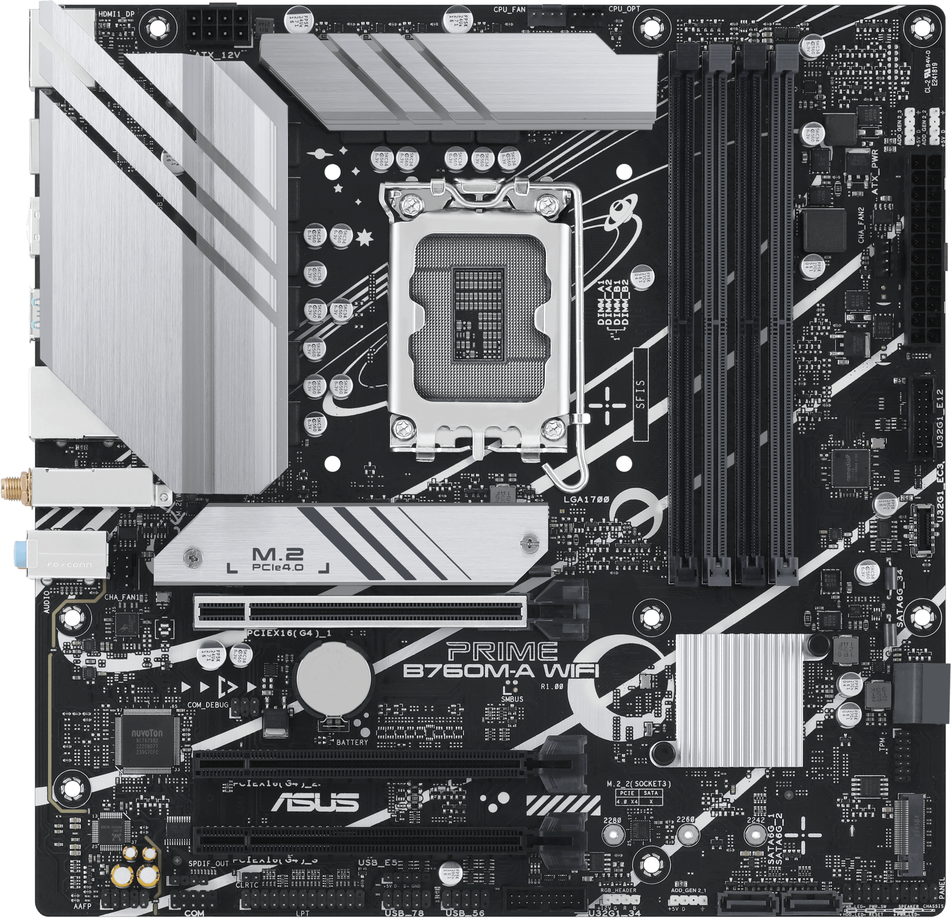 Материнская плата ASUS PRIME B760M-A WIFI, LGA1700, B760, 4*DDR5, HDMI+DP, 4xSATA3 + RAID, M2, Audio, Gb LAN, USB 3.2, USB 2.0, mATX