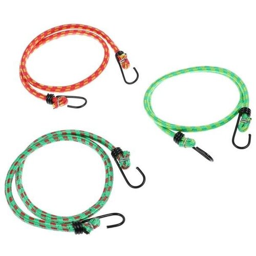 TORSO Резинка для крепления багажа TORSO, 80 см, d8 мм, металлические крючки, микс, набор 3 шт