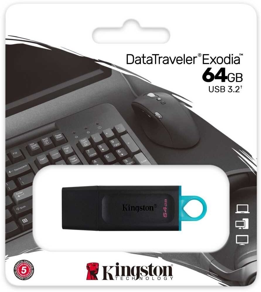Флеш накопитель KINGSTON 64GB USB32 Gen 1 DataTraveler Exodia (Black + Teal)