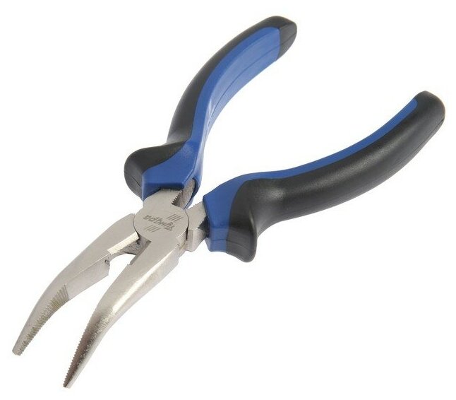 Длинногубцы изогнутые тундра, CrV, никелированные, двухкомпонентные рукоятки, 160 мм