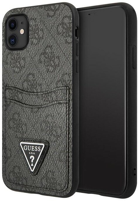 Guess для iPhone 11 чехол PU 4G Double cardslot Metal triangle logo Hard Black