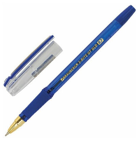 Ручка шариковая масляная с грипом BRAUBERG "i-Rite GT GLD", синяя, корпус тонированный синий, узел 0,7 мм, 143302 (арт. 143302)