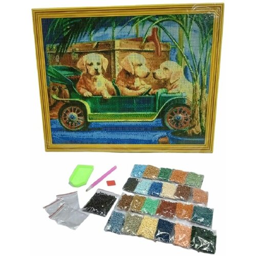 Картина стразами Собаки Алмазная мозаика холст на подрамнике 40х50 см, полная выкладка, круглые стразы 24 цвета в пакетах zip lock