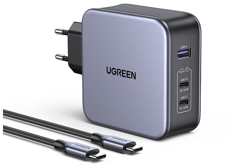 Сетевое зарядное устройство Ugreen 140 Вт GaN, кабель USB C (90549)